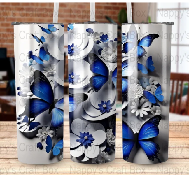 Simply Everyday Products Tumbler - Blue Butterfly 20oz Stainless Steel Insulated Cup