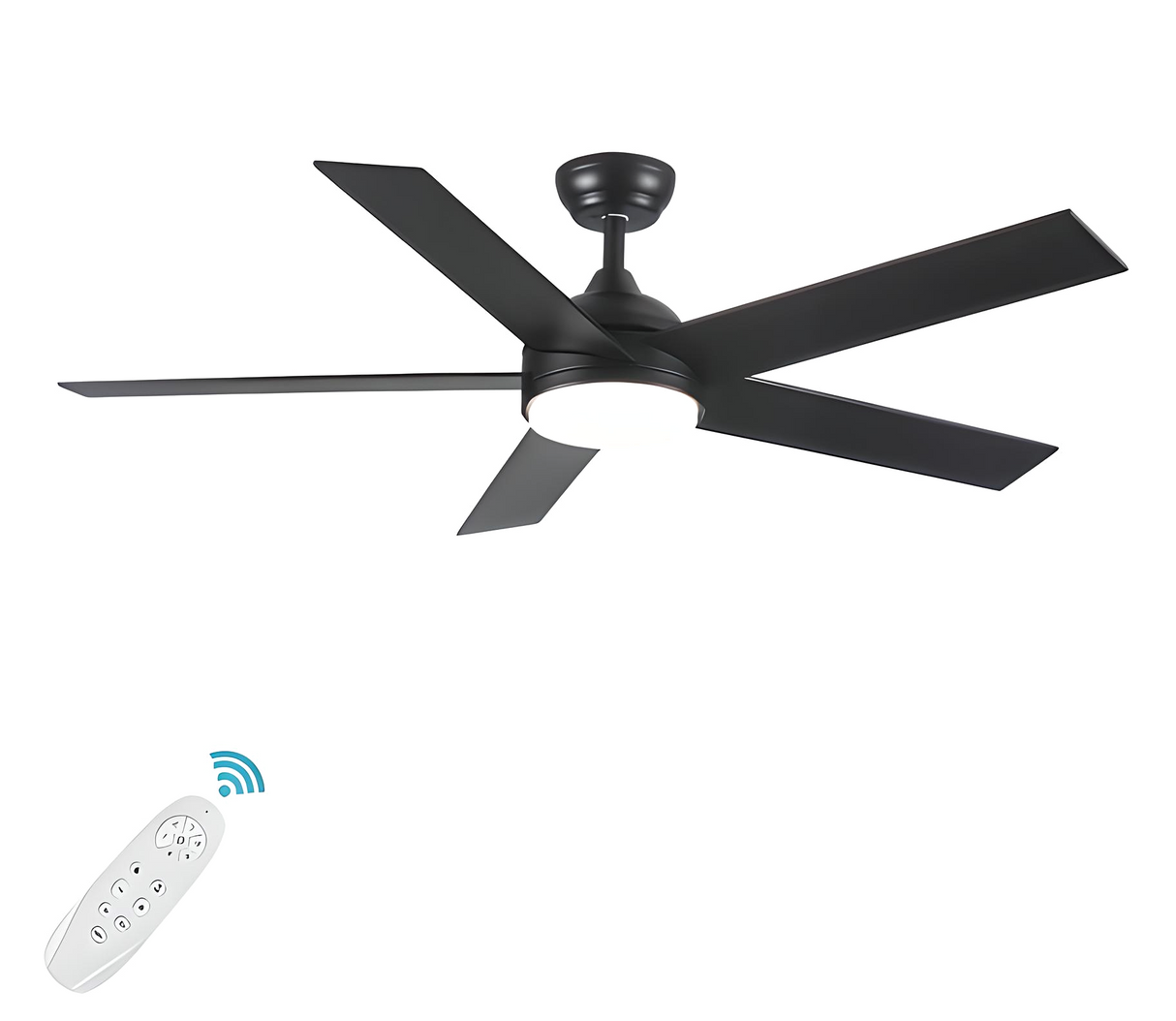 simply everyday products  52" Black Modern Ceiling Fan Remote Control 5 Blades Mute Dc Led Ceiling Fan With Light