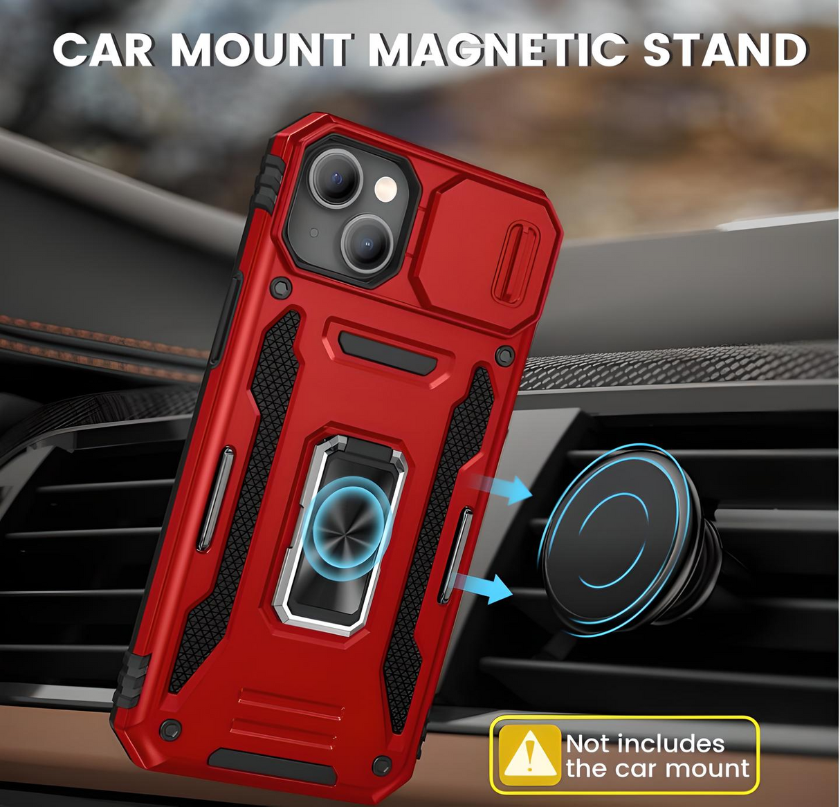 Simply Everyday Products iPhone 13 Case – Shockproof, Magnetic Stand, Camera Protection, Red