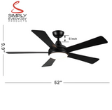 simply everyday products  52" Black Modern Ceiling Fan Remote Control 5 Blades Mute Dc Led Ceiling Fan With Light