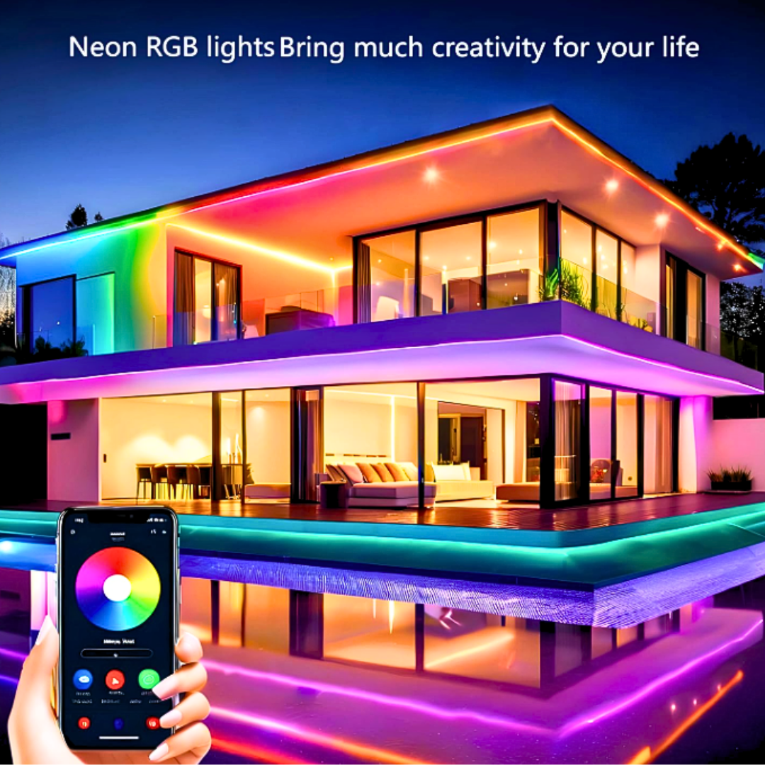 Simply Everyday Products 32.5Ft Neon Rope Lights - Flexible LED Rope Lights with App & Remote Control, Multiple Modes RGB Outdoor Neon Lights, IP65 Waterproof,