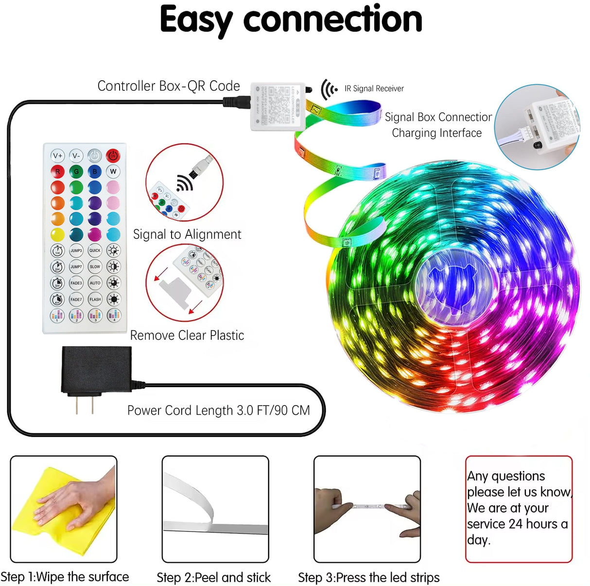 Simply Everyday Products RGB LED Strip Lights 50ft - Remote & App Control, Music Sync, Waterproof, DIY