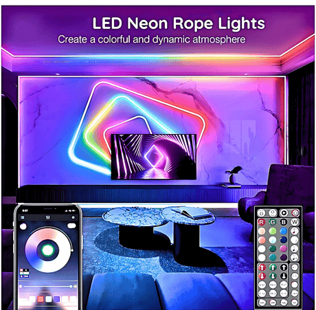 Simply Everyday Products 100Ft Neon Rope Lights - Flexible LED Rope Lights with App & Remote Control, Multiple Modes RGB Outdoor Neon Lights, IP65 Waterproof - Simply Everyday Products