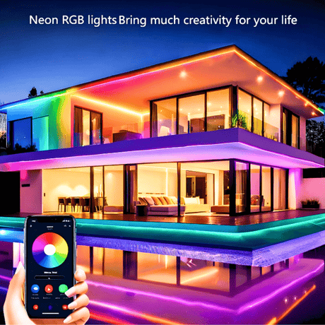 Simply Everyday Products 100Ft Neon Rope Lights - Flexible LED Rope Lights with App & Remote Control, Multiple Modes RGB Outdoor Neon Lights, IP65 Waterproof - Simply Everyday Products