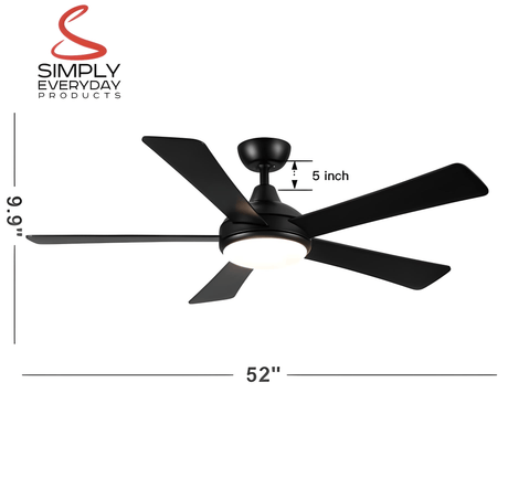 simply everyday products 52" Black Modern Ceiling Fan Remote Control 5 Blades Mute Dc Led Ceiling Fan With Light - Simply Everyday Products