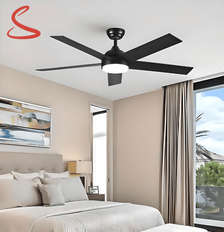 simply everyday products 52" Black Modern Ceiling Fan Remote Control 5 Blades Mute Dc Led Ceiling Fan With Light - Simply Everyday Products