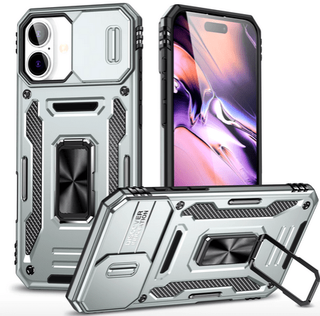 Simply Everyday Products iPhone 13 Case – Shockproof, Magnetic Stand, Camera Protection, Grey - Simply Everyday Products