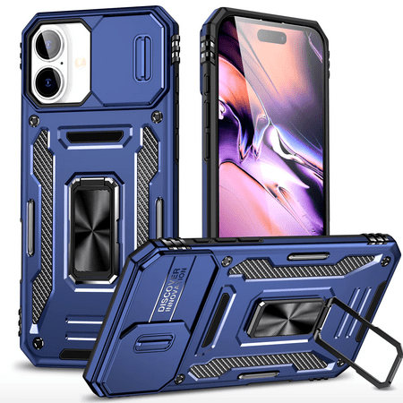 Simply Everyday Products iPhone 13 Case – Shockproof, Magnetic Stand, Camera Protection, Navy Blue - Simply Everyday Products