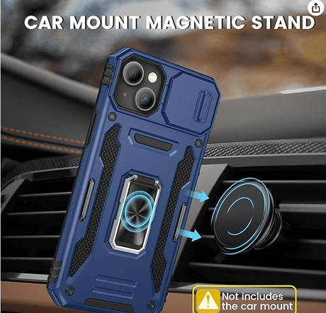 Simply Everyday Products iPhone 13 Case – Shockproof, Magnetic Stand, Camera Protection, Navy Blue - Simply Everyday Products