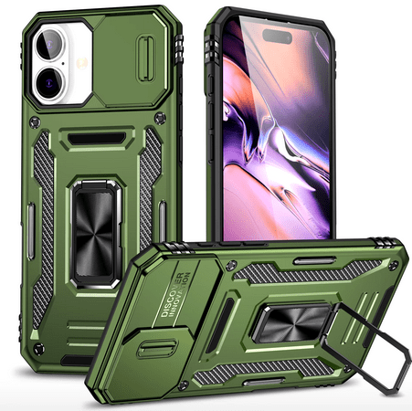 Simply Everyday Products iPhone 13 Case – Shockproof, Magnetic Stand, Camera Protection, Olive Green - Simply Everyday Products