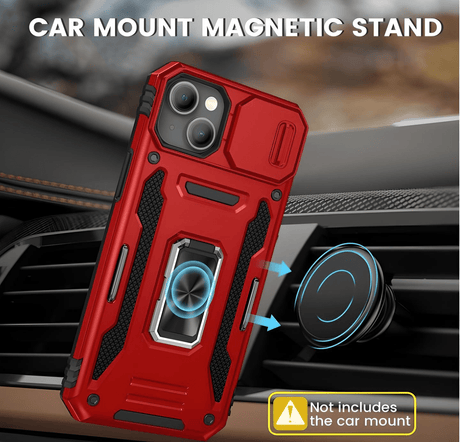 Simply Everyday Products iPhone 13 Case – Shockproof, Magnetic Stand, Camera Protection, Red - Simply Everyday Products