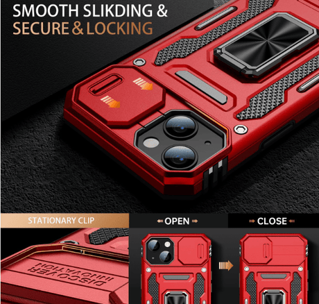 Simply Everyday Products iPhone 13 Case – Shockproof, Magnetic Stand, Camera Protection, Red - Simply Everyday Products