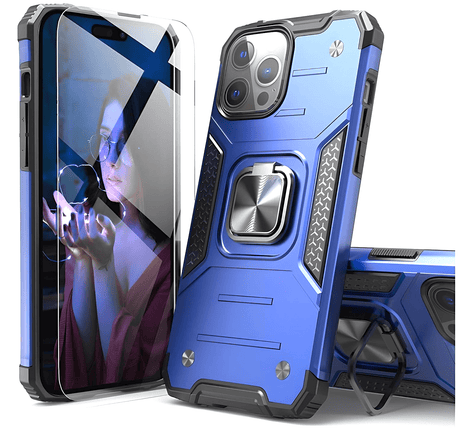 Simply Everyday Products iPhone 16 Dark Sky Blue Protective Phone - Case: Military Grade Drop proof Cell Phone Cover with Kickstand & Slide | Heavy Duty Rugged Phone case Bumper Textured | Heavy Duty Protector - Simply Everyday Products