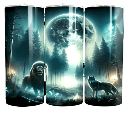 Simply Everyday Products Tumbler - Lion and Wolf Forest Scene 20oz Stainless Steel Insulated Cup - Simply Everyday Products