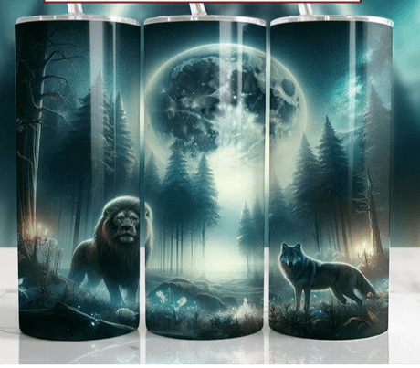 Simply Everyday Products Tumbler - Lion and Wolf Forest Scene 20oz Stainless Steel Insulated Cup - Simply Everyday Products